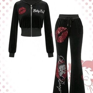 Betty Boop Black Tracksuit with Red Sequin Accents